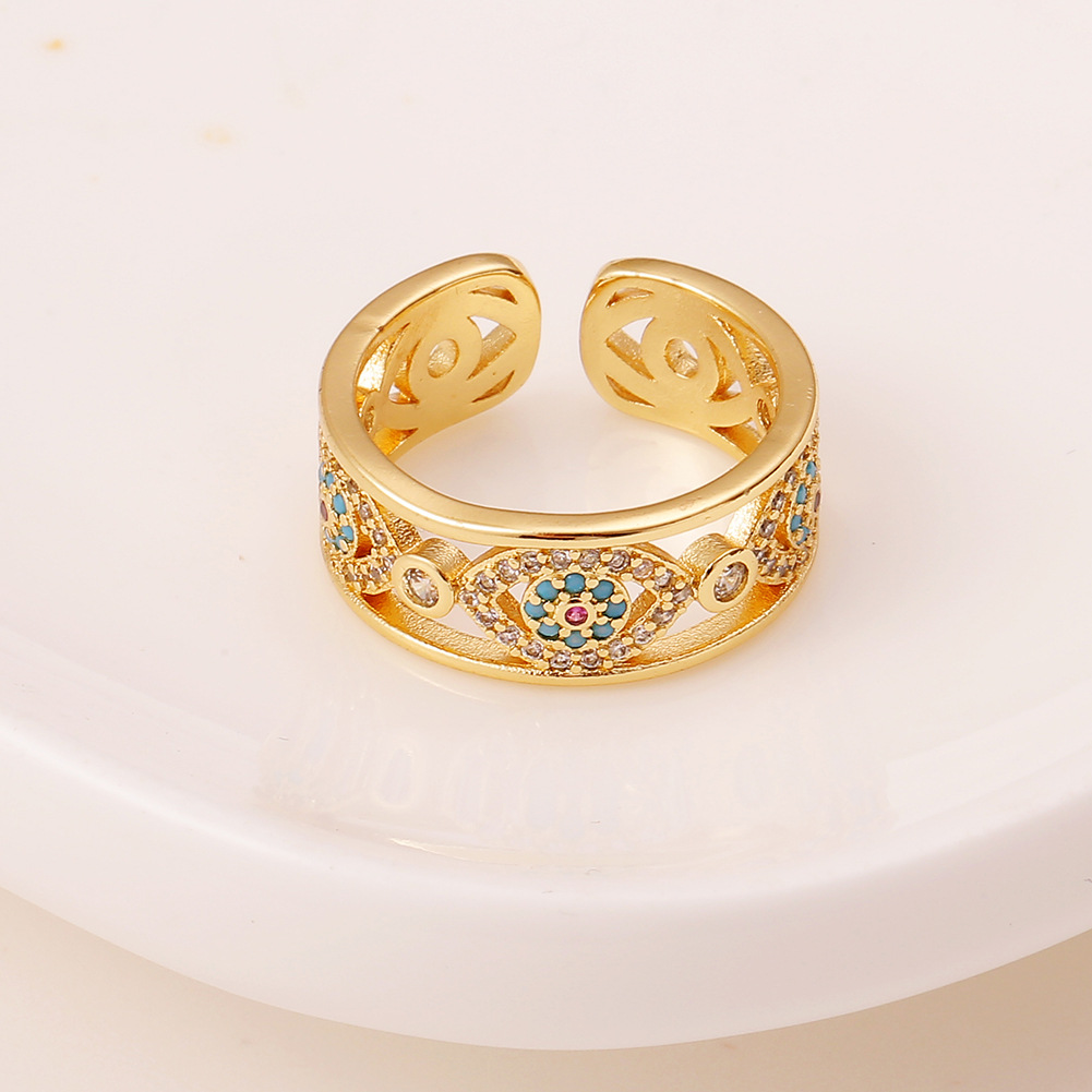 fashion geometric evil eye hollow copper inlaid zircon tail ring