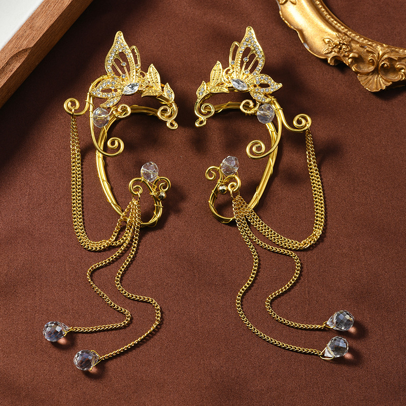 New European and American Non-Pierced Ear Hooks Cross-Border Export Hot-Selling Earrings Long Tassel Ear Clips Pure Handmade Cuff Earrings
