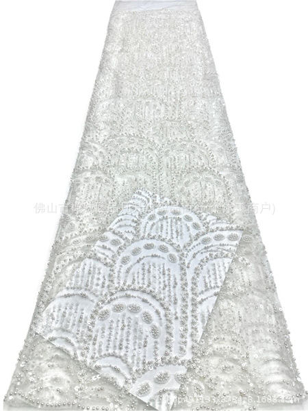 Tejido de bordado de perlas tridimensionales de bordado de perlas de clavos de moda atmósfera europea y americana vestido de boda vestido de moda tela