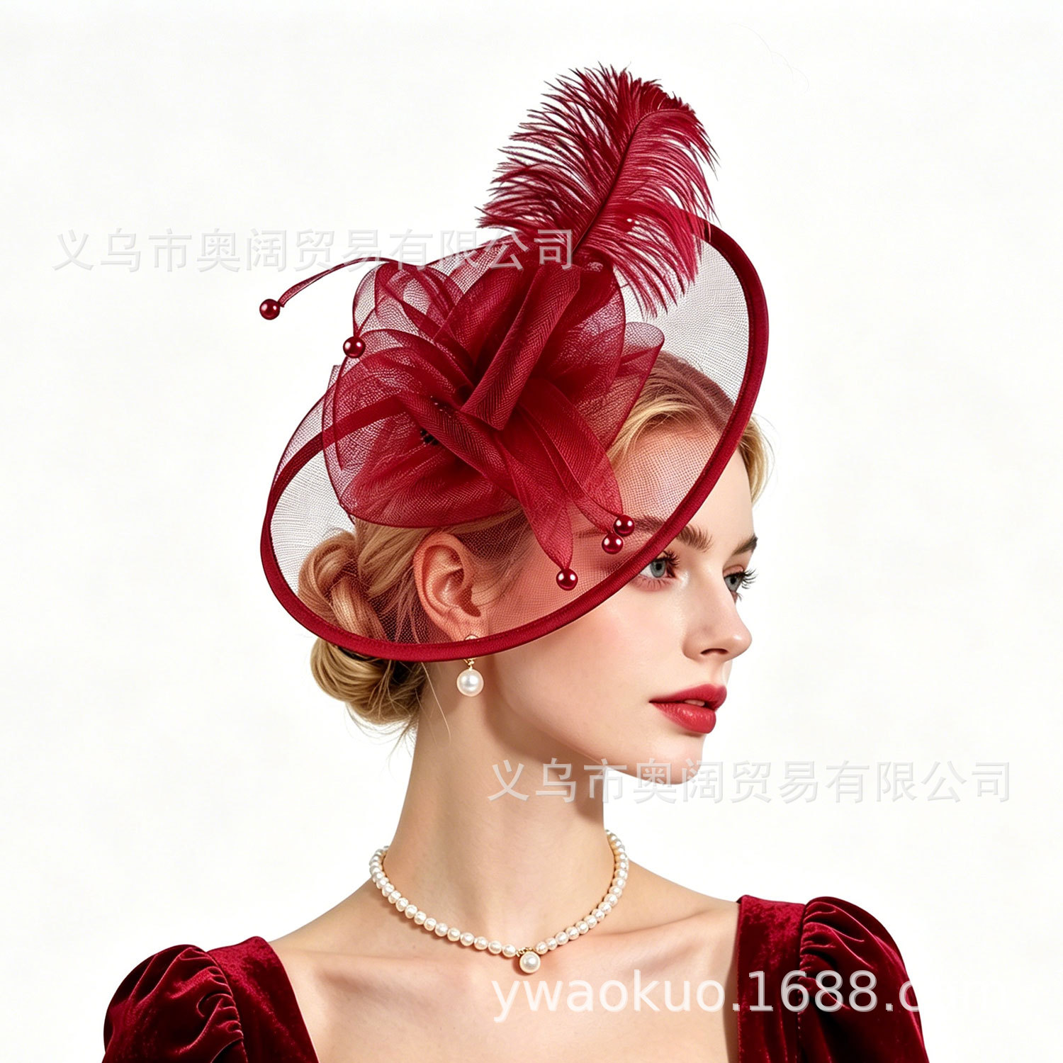 Cross-Border European and American Bridal Mesh Headdress Retro Feather Head Flower Party Banquet Dance Hair Accessories Exaggerated Hat Hair Accessories