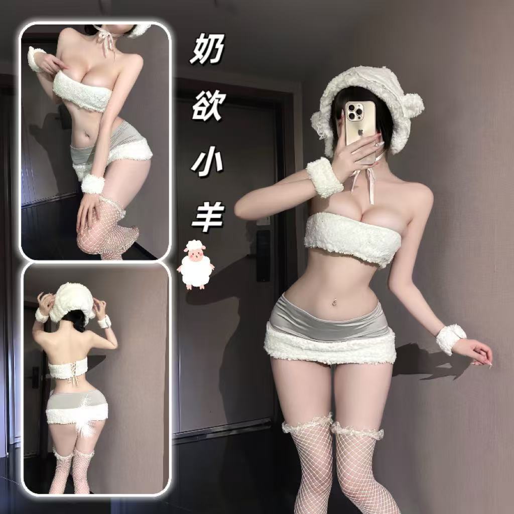Bunny Girl Roleplay Lingerie Set, Sheer Polyester Campus Maid Costume, One Size — detail image 4