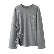 现货2025秋季新款时髦重工刺绣抽绳褶皱设计感收腰长袖T恤2J4B526