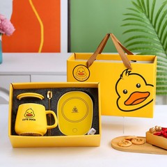 Little Yellow Duck Warm Cup Set Color Box Gift Wholesale 55°C Temperature-Controlled Intelligent Heating Cup Mat Constant Temperature Ceramic Cup