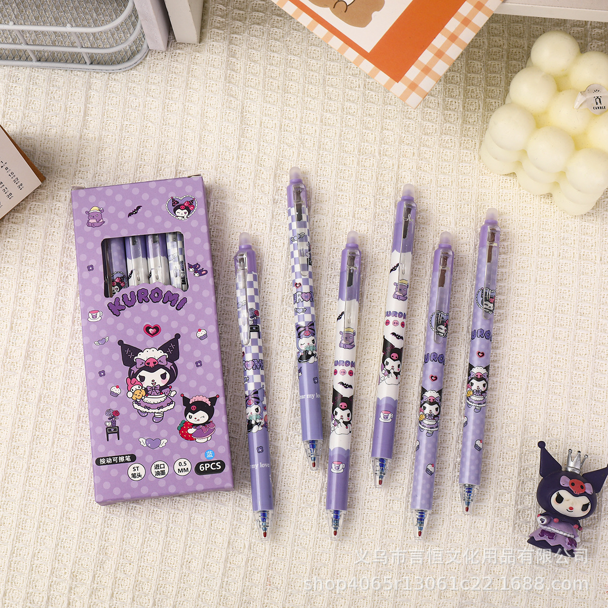 Bolígrafo borrable Sanrio de dibujos animados, bolígrafo de góner de presión térmica fácil de frotar, bolígrafo de prueba de pincel de dibujos animados lindo Kuromi