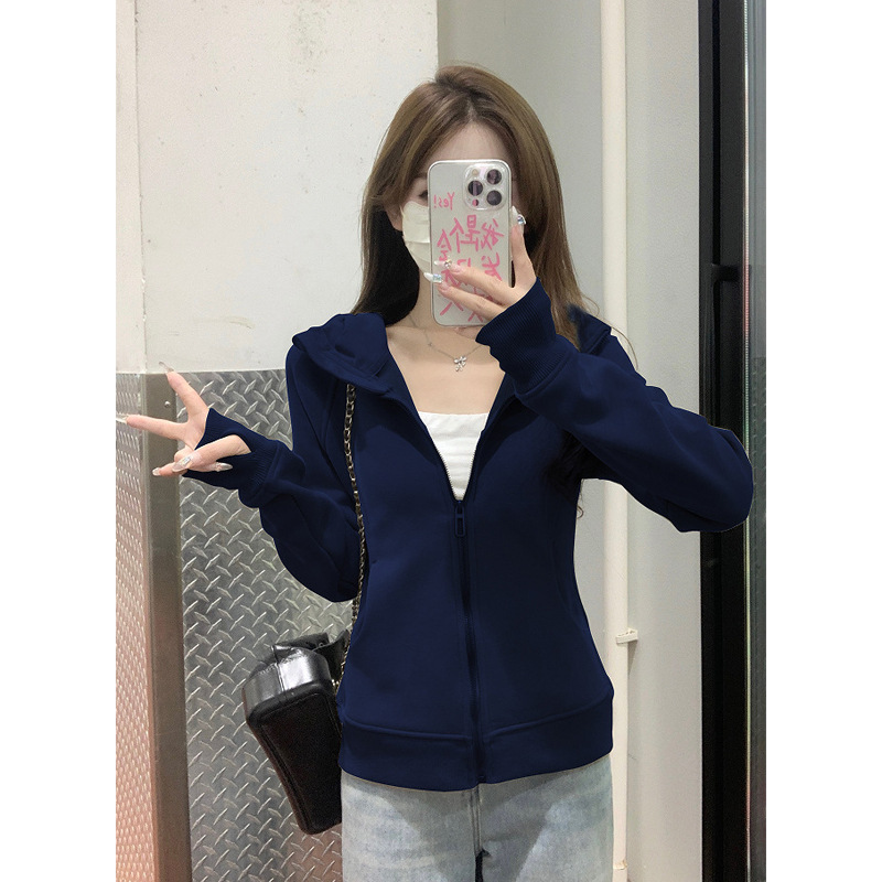 Black brace, autumn sweatshirt, jacket, sports hoody, slim fit, American style, tight