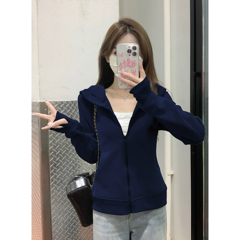 Black brace, autumn sweatshirt, jacket, sports hoody, slim fit, American style, tight