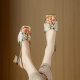 Square Toe Beaded Buckle Open Toe Sandals Women's Summer Retro National Style Thick Mid-heel Sandals