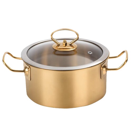 Golden Single-person Hot Pot, Stainless Steel Hot Pot for Induction Cooker, Mini Soup Pot for Hot Pot, Wholesale