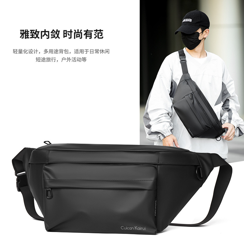 Cross-Border New Men's and Women's European and American Large-Capacity Crossbody Bag Waist Bag Nylon Black Sports and Leisure Chest Bag Large Shoulder Bag