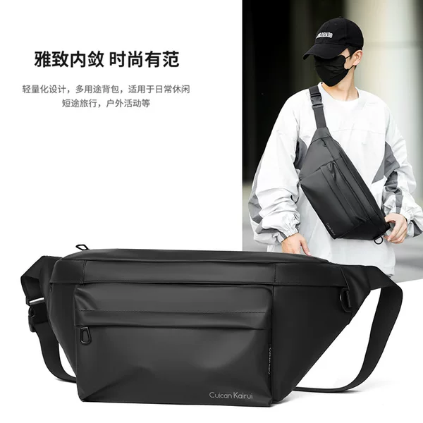 Cross-Border New Men's and Women's European and American Large-Capacity Crossbody Bag Waist Bag Nylon Black Sports and Leisure Chest Bag Large Shoulder Bag