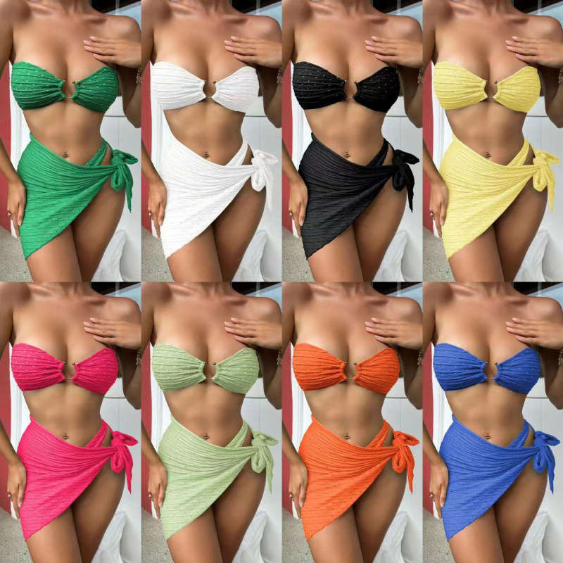 2025 European and American New Style Tube Top Skirt Three-Piece Swimsuit Bikini Bikini Swimsuit Amazon Cross-Border Swimsuit