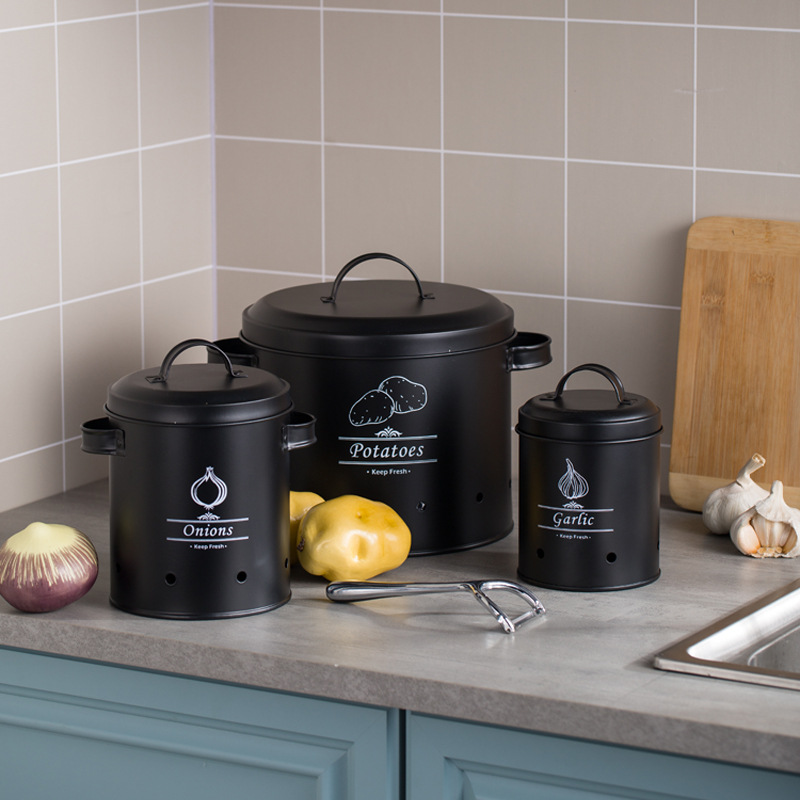 Household vegetable storage tank suit potato garlic ginger breathable fresh kitchen Potato onion storage bucket metal