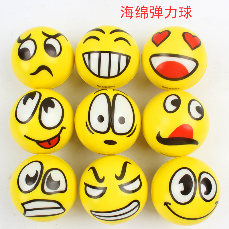 Pelota de espuma PU de 63 mm con cara sonriente juguete educativo antiestrés para niños