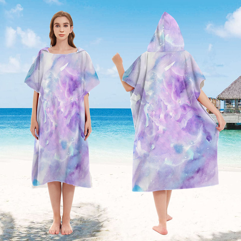Tie-Dye Cape Beach Bathrobe Seaside Changing Bathrobe Surf Suit Printed Hooded Bath Towel with Picture One Piece Minimum Order 1
