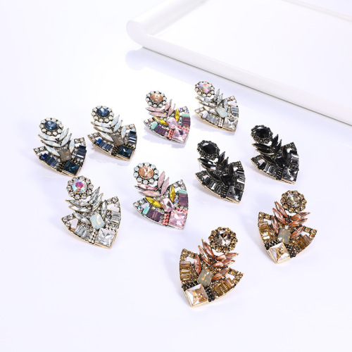Elegant and Versatile Alloy Earrings with Diamond Accents, Sunflower Flower Pot Design, Cross-Border Bestseller