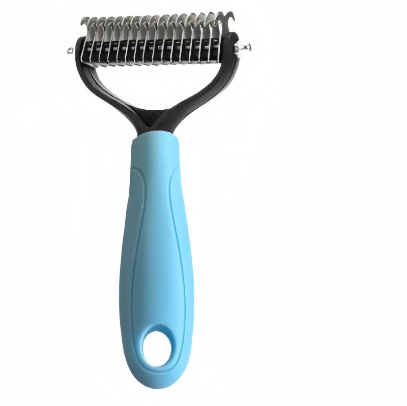 파란색 양면 애완동물 매듭 빗