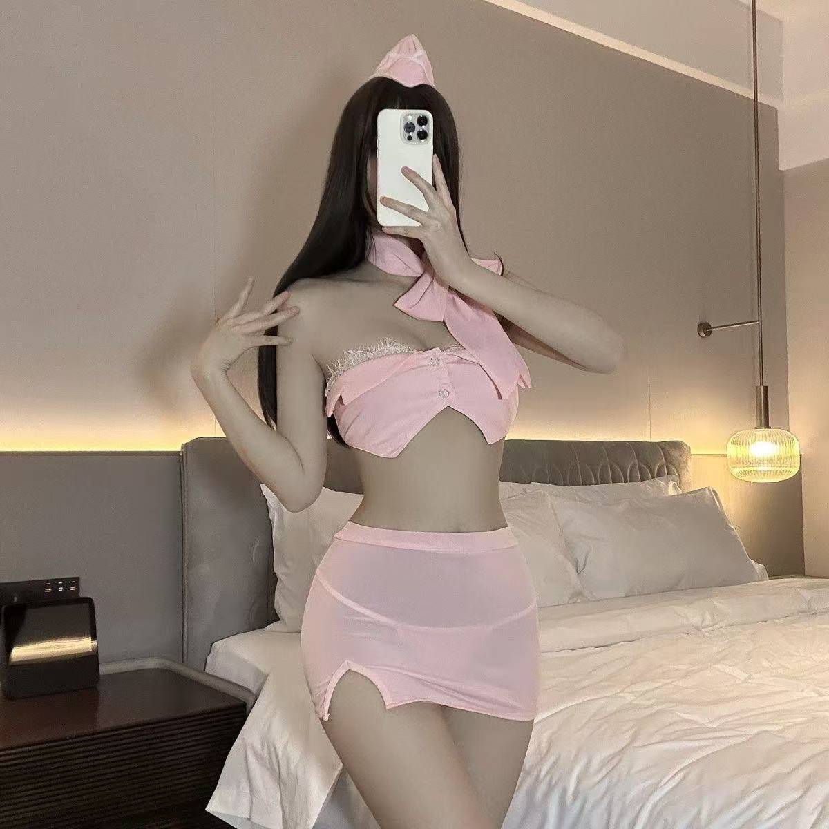 Qiaoduo Sexy Lingerie Sexy Stewardess Uniform Pure Lust Lace Sexy Women's Pajamas Passionate Temptation Maid Suit