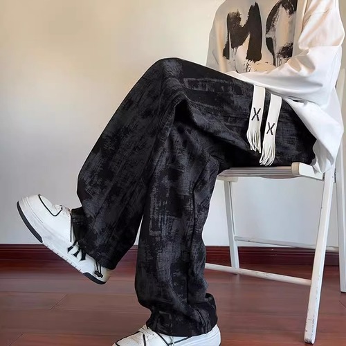 Minority tie-dye drop waist men's autumn American vibe high-end feel track pants for youth high street wide-leg sports pants