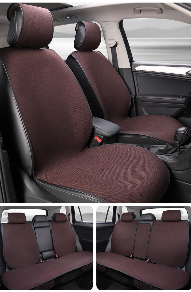 Car seat cushions, suitable for all seasons, made of breathable linen, designed for ventilation and to prevent overheating in summer, and come as a full set for the entire car