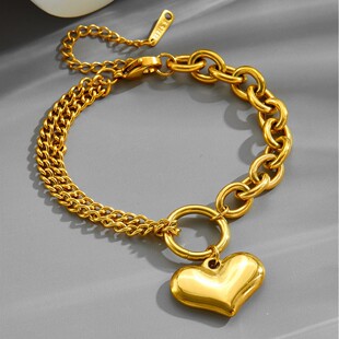 (Cross-border trading), retro golden bracelet stainless steel hip-hop style, European style, internet celebrity, simple and elegant design, does not fade