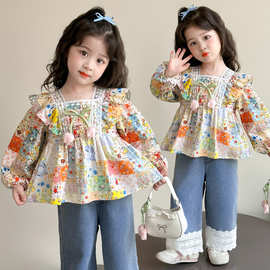 女童衬衫春秋款2025新款女宝宝洋气时髦超好看碎花小女孩外穿衬衣