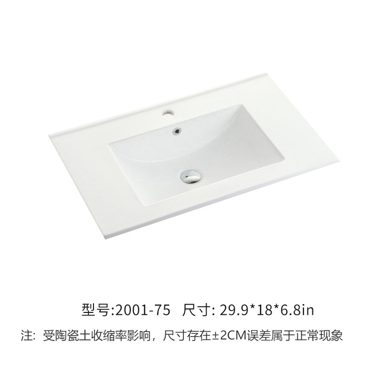 Lavabo integrado de cerámica para encimera, mueble de baño con lavabo, lavabo de diseño de borde delgado image 3