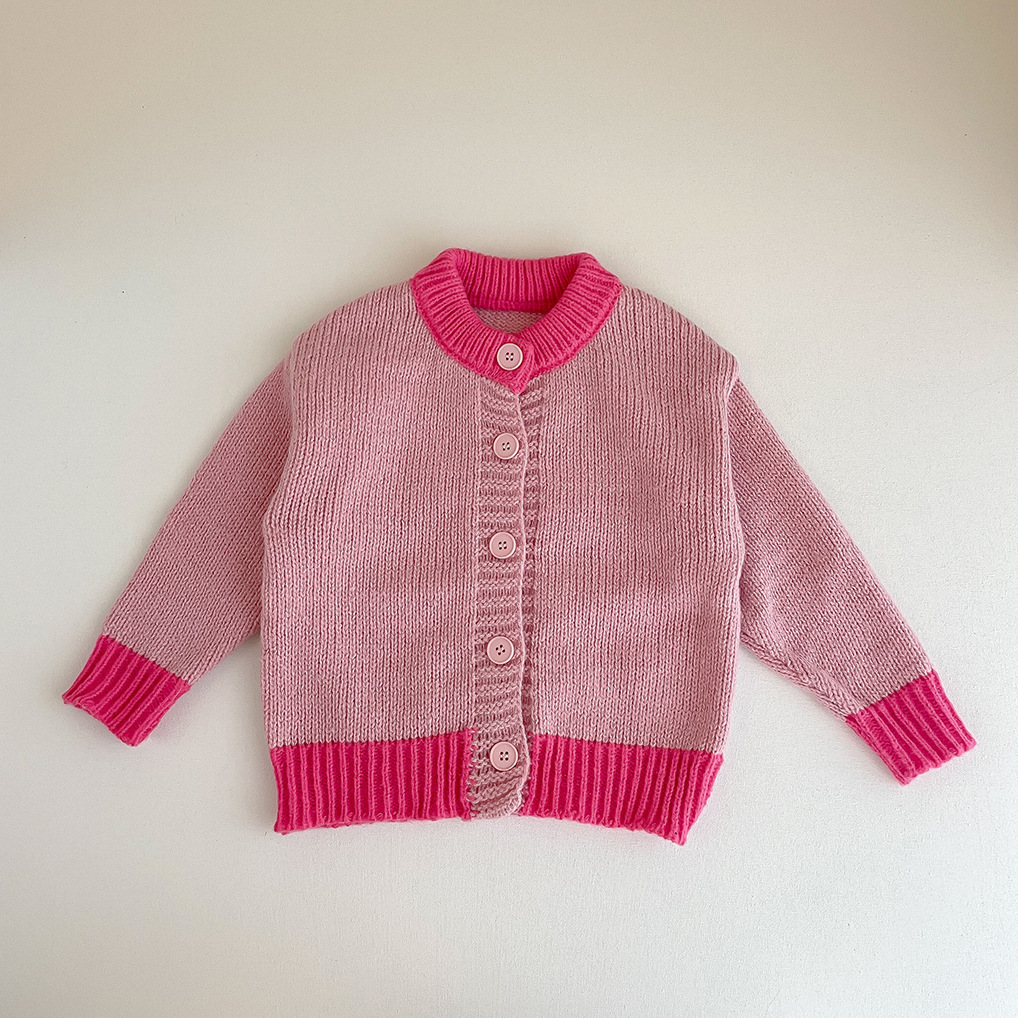 Kleidung, Mädchenoberbekleidung, Strickpullover im Frühlings- und Herbststil, stilvolle koreanische Babyversion, Kontrastfarbe,_voghion.com