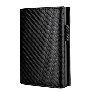 European and American carbon fiber tri-fold magnetic card bag RFID anti-magnetic aluminum alloy side push automatic pop-up magnetic aluminum box wallet