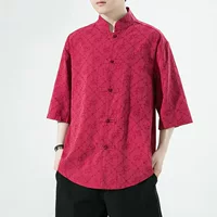 Новая китайская мужская рубашка с короткими рукавами летняя китайская хлопчатобумажная рубашка
