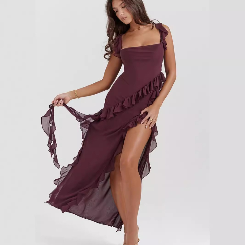 2023 New Autum European and American Style Sexy Slim High-Cut Ribbon Suspender Dress Suspender Ribbon Long Skirt
