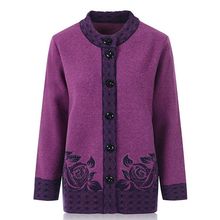 中老年人女秋冬装羊毛衫加肥加大码加绒开衫毛衣外套奶奶装宽松女