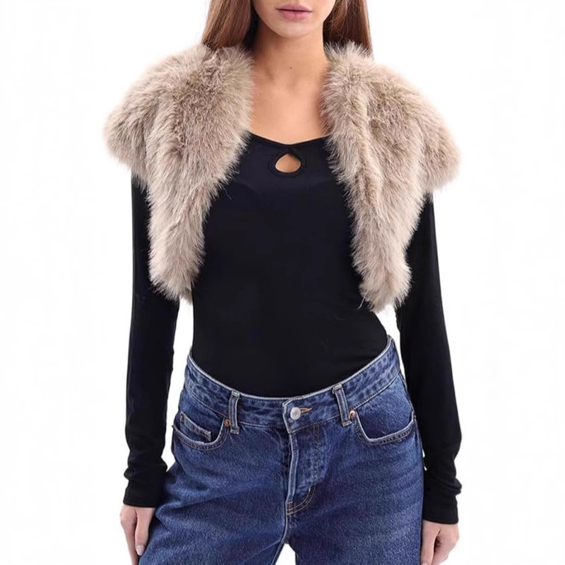 Amazon European and American Cross-Border Autumn and Winter Faux Fox Fur Coat, Fur Shawl, Ultra-Short Vest, Women's Clothing