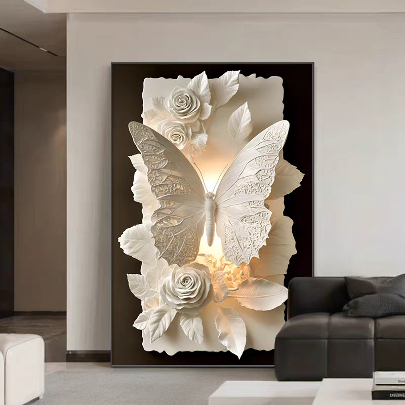 Butterfly Entrance Door Hanging Painting Modern Light Luxury Black and White Entrance Decorative Painting High-End Art Corridor Mural