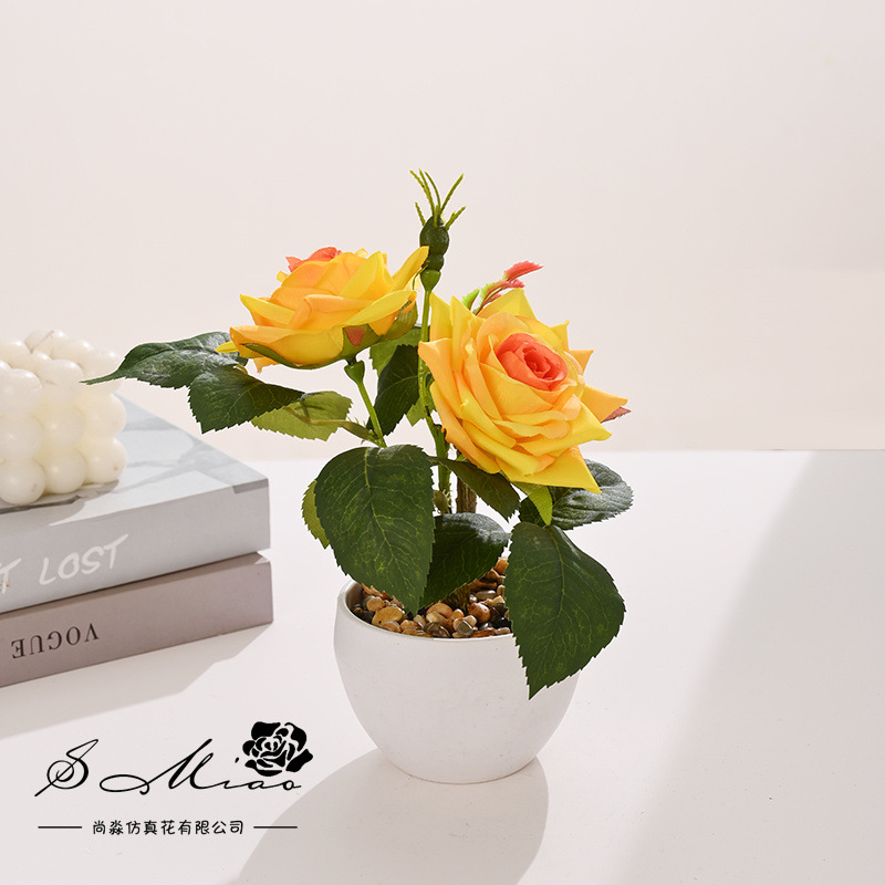 Pequeñas plantas bonsái de rosas, suministradas directamente por el fabricante, plantas artificiales para decoración de interiores, flores falsas, envío directo en una sola pieza, plantas en maceta simuladas. image 4