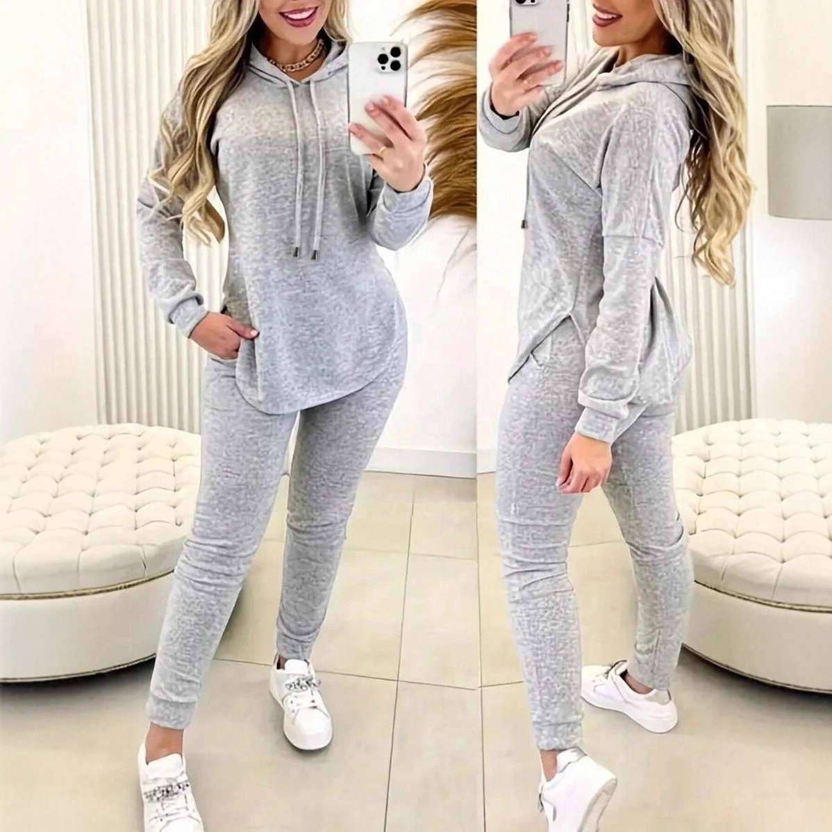 European and American Cross-Border Export Women's Clothing Amazon Hot Selling New Casual Sports Suit Hooded Sweatshirt and Pants Two-Piece Set