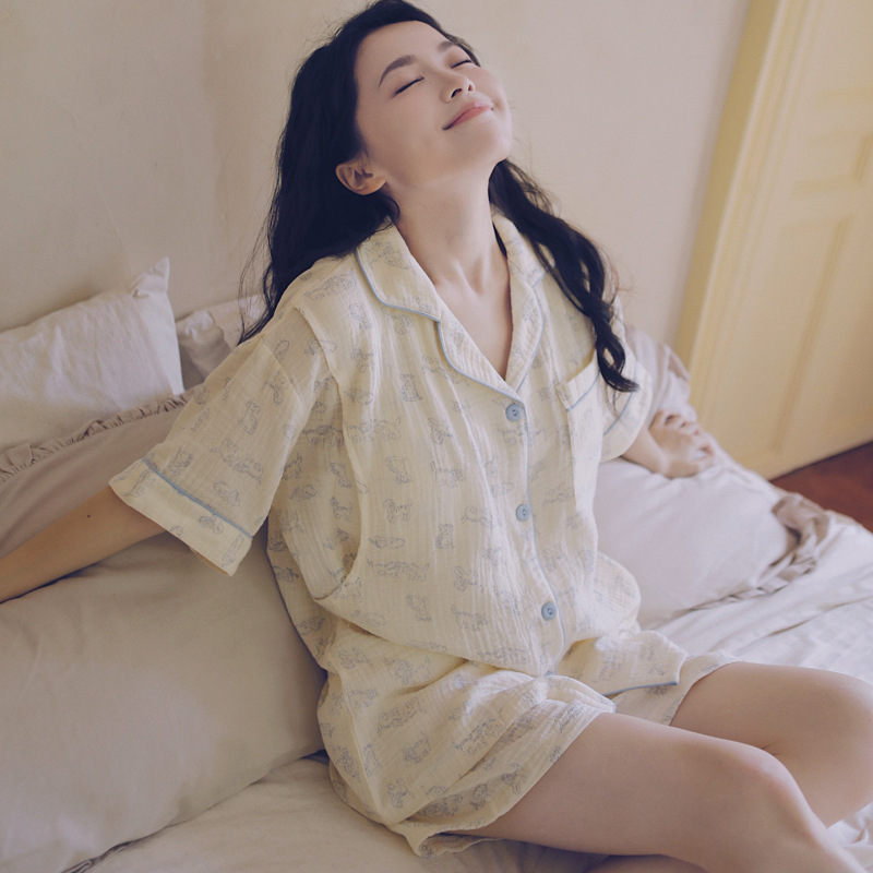 순수 코튼 루나 여름 얇은 땀 흡수 통기성 산모 간호 파자마 반팔 모성 홈 옷