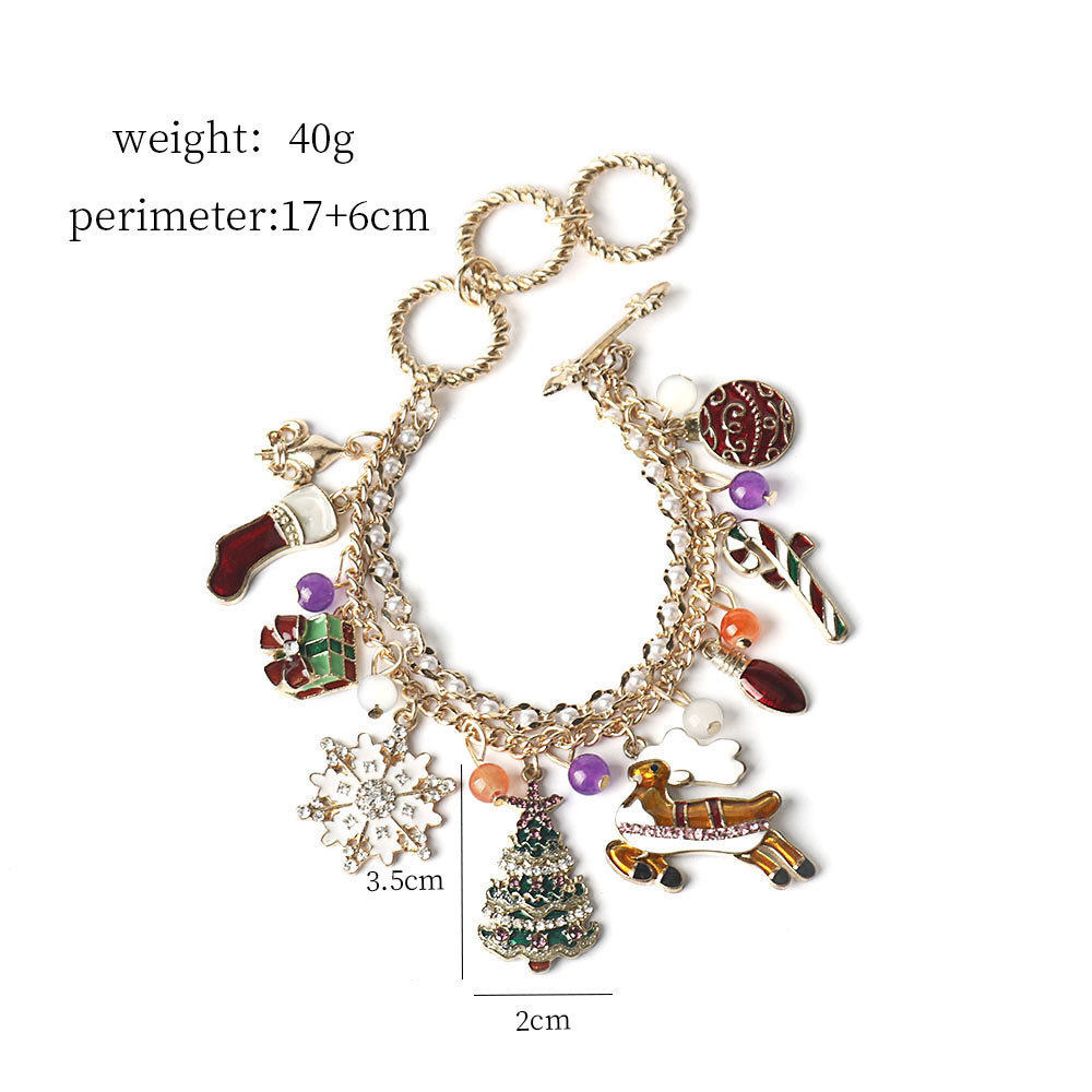 Christmas Charm Bracelet With Reindeer And Snowflake Diamond Design_voghion.com