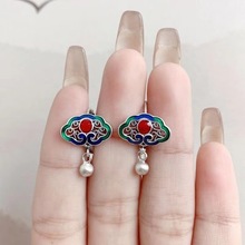 直播款如意锁耳扣烧蓝工艺简约大气民族风女百搭时尚耳环饰品批发