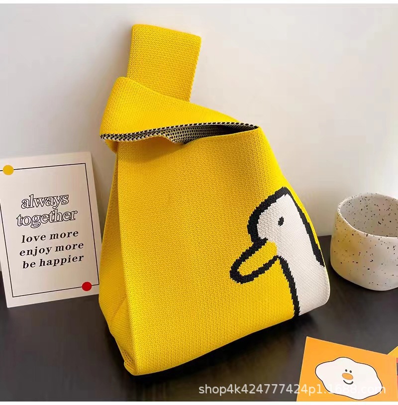 INS bolso de celebridad de Internet bolso de cubo de lana de punto para mujer bolso de mano casual bolso de mano de estilo japonés y coreano bolsa de Almuerzo