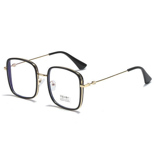 Anti-blue light glasses for myopia, ready-made women's large-frame plain plain glasses, internet celebrity metal black-frame glasses