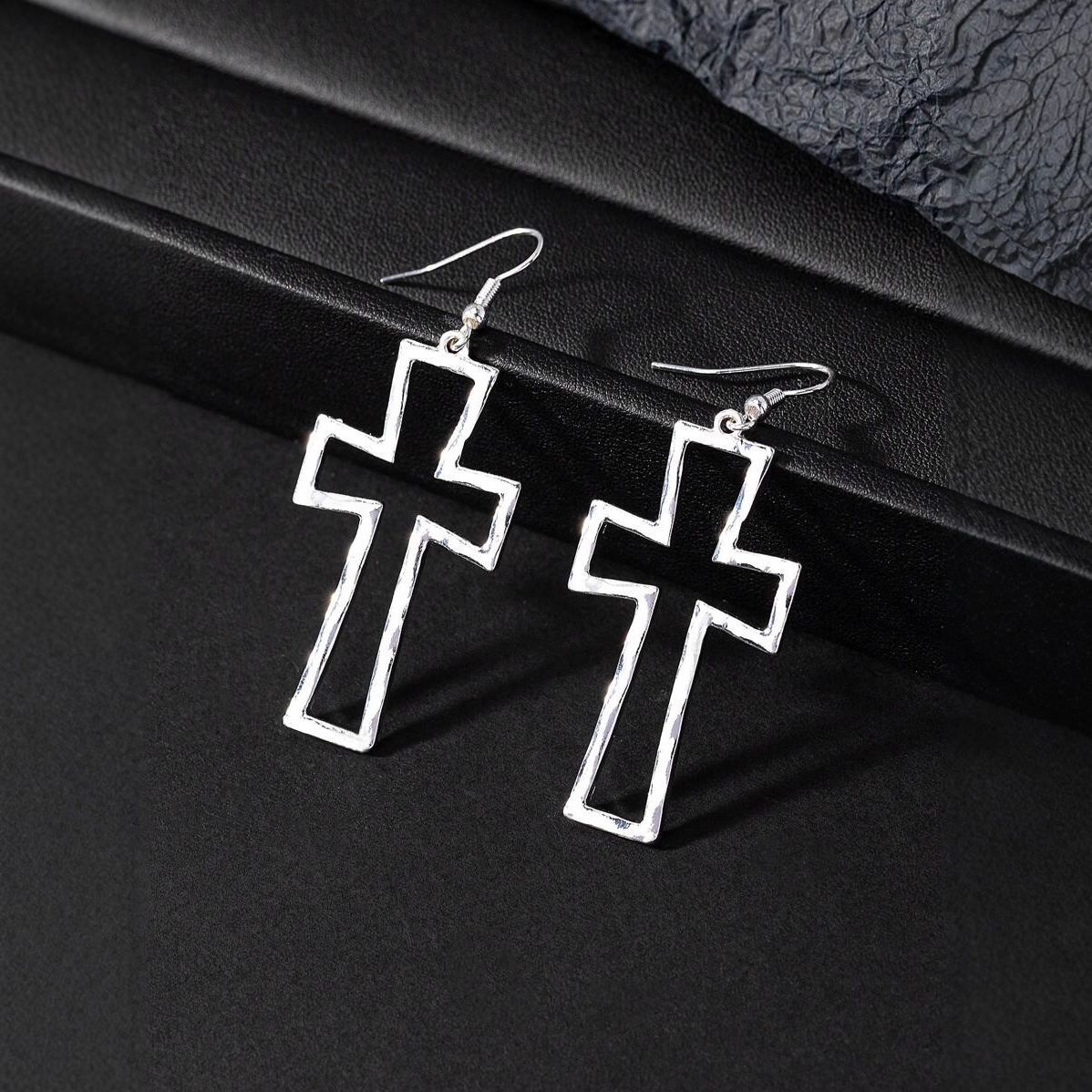 跨境新款时尚潮流耳坠朋克哥特式复古个性百搭十字架吊坠耳环饰品