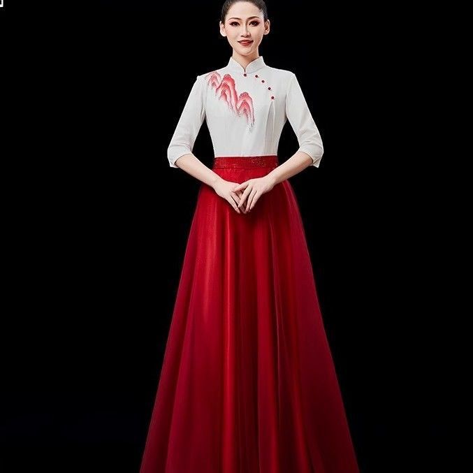大合唱演出服男童中山装儿童钢琴演奏运动会礼服女童公主裙中国风|undefined