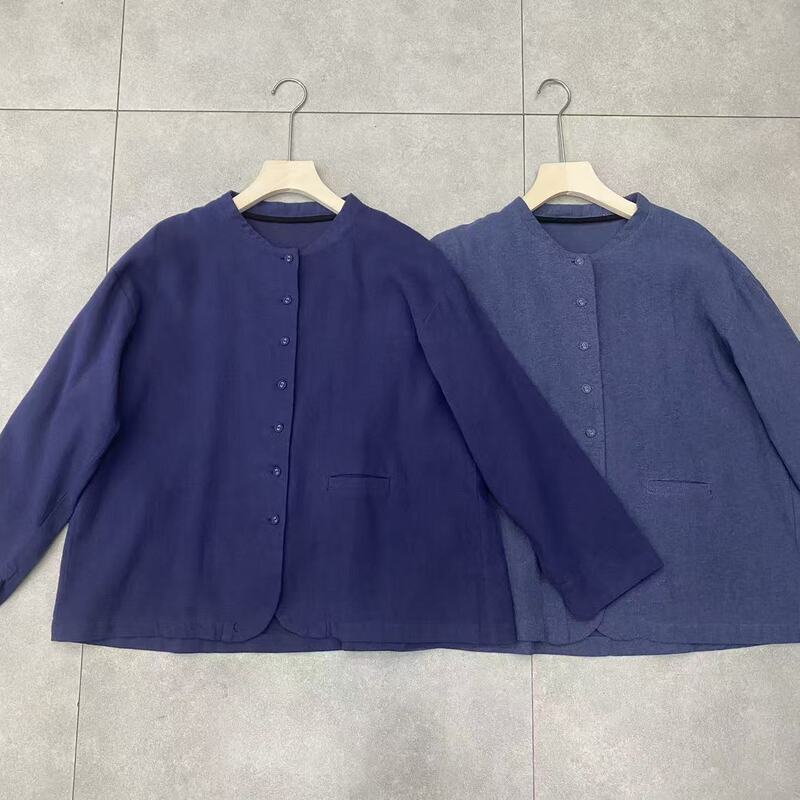 Vintage Artistic Stand Collar All-Cotton Women's Top Autumn New Japanese Style Loose Simple Versatile Niche Single-Breasted Jacket