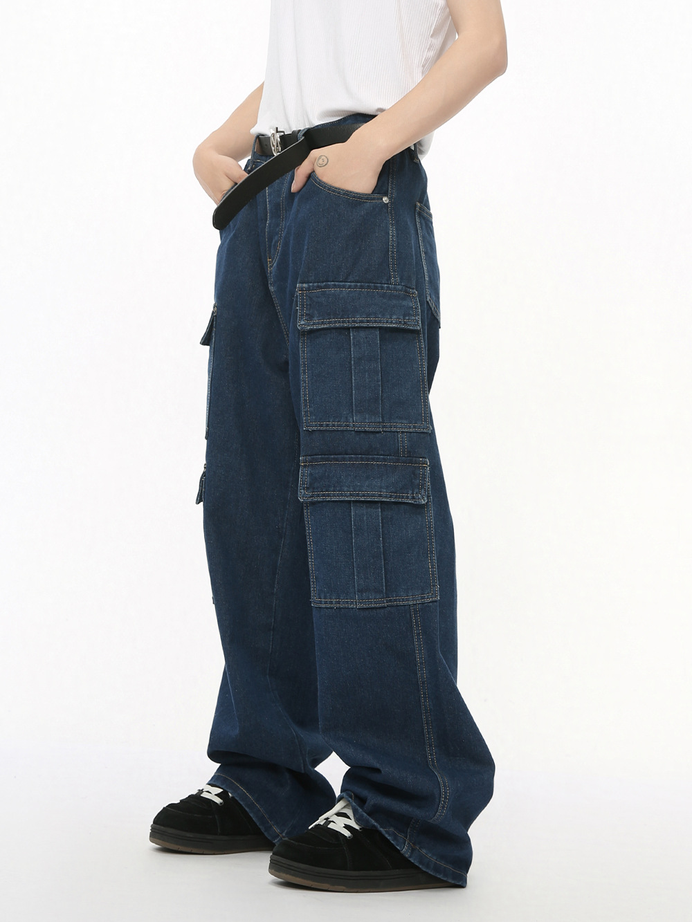 MTLCLOTHES Hombres| 2024 otoño nuevos productos de moda retro de bolsillo de piernas anchas jeans casuales