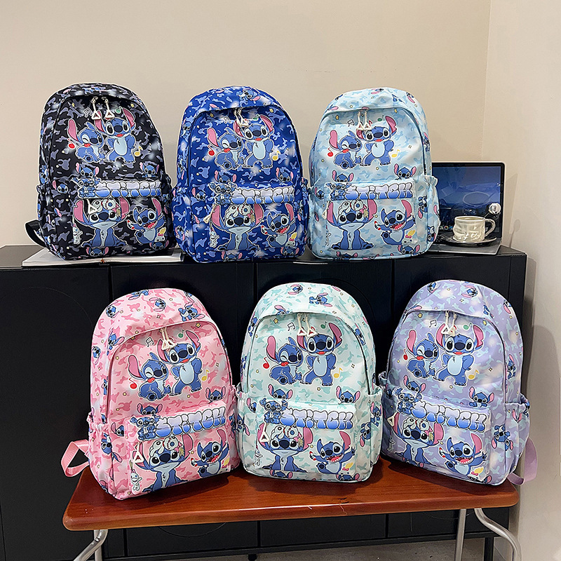 Mochilas escolares para meninas do ensino médio no início da temporada escolar nova estampa de desenho animado Stitch mochila de grande capacidade para meninas do ensino médio