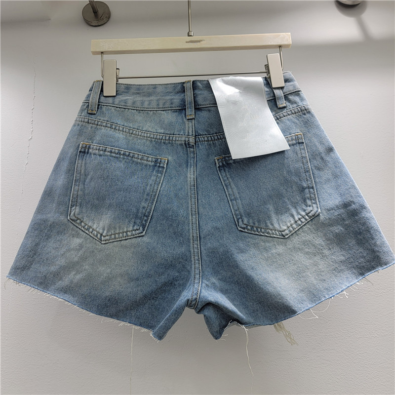 Shorts de Mezclilla Desgastados de Poliéster con Flecos Metálicos para Verano