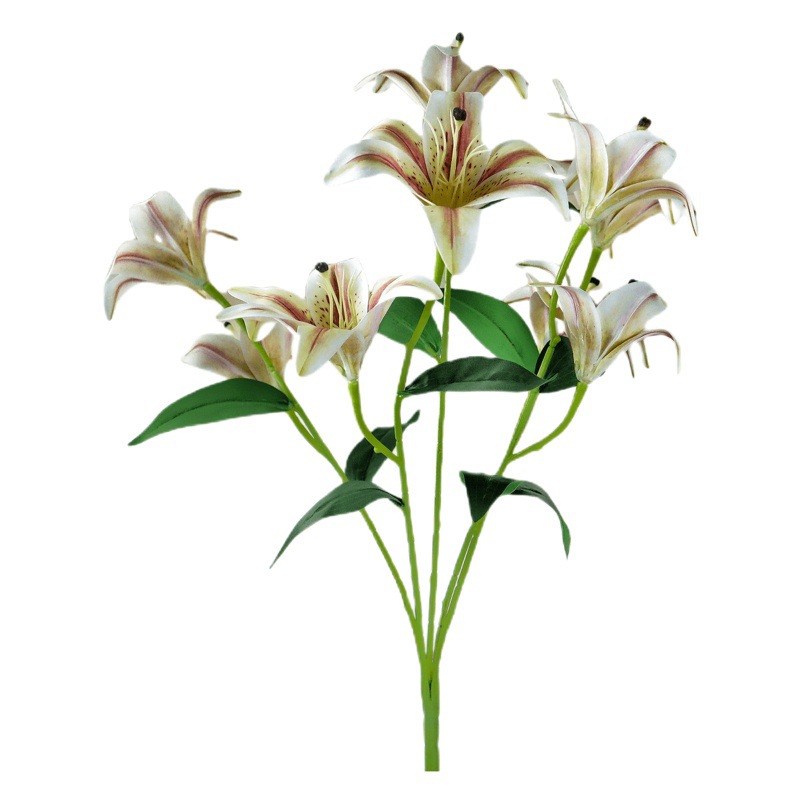 Simulación 9-cabeza lirio ramo 3D impresión PU Lily Home Hotel Decoración Accesorios de tiro flor falsa al por mayor