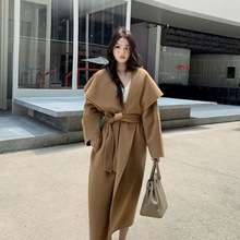 大也CHI2025秋冬慵懒风宽松大翻领双面呢羊毛大衣驼色毛呢外套