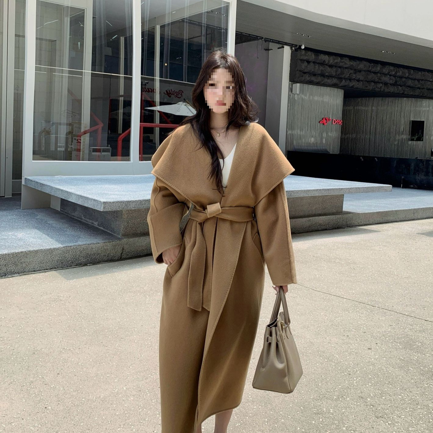 大也CHI2025秋冬慵懒风宽松大翻领双面呢羊毛大衣驼色毛呢外套