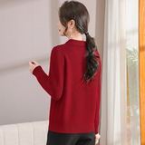 中老年女装时尚蝴蝶结翻领秋冬毛衣保暖一体绒针织衫休闲妈妈装，女装针织衫/毛衣，妃慕昵服饰